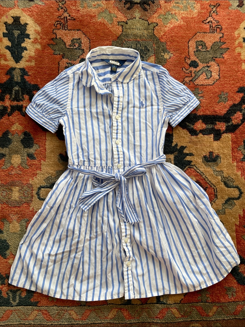 Polo Ralph Lauren Girls Striped Belted Cotton Poplin Shirtdress size 5